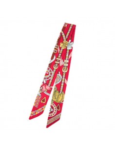 Bandana Twilly con sfondo rosso e fantasia cuori, fiocchi...