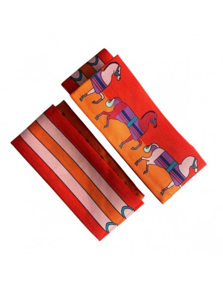 Bandana Twilly  con sfondo arancio cavalli, nastri e cinghie 90x5 cm, x 1