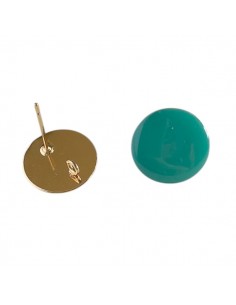 Orecchini dorati tondi con smaltatura turchese 14mm, una...