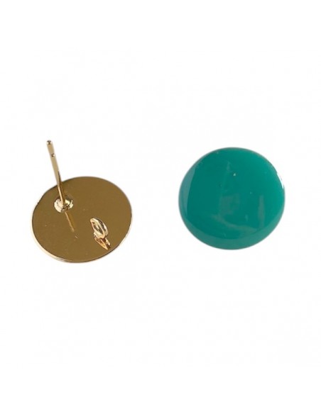 Orecchini dorati tondi con smaltatura turchese 14mm, una coppia