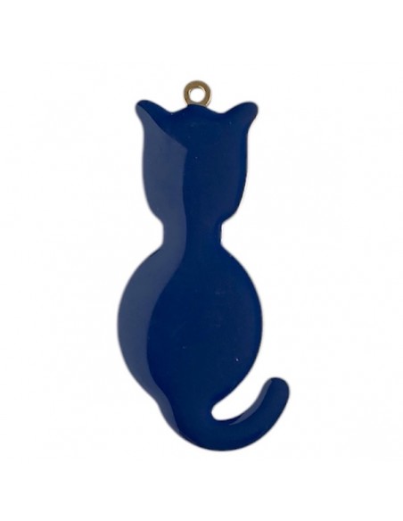 Grande Charm siluette gatto smaltato blu 48x23 mm, x 1