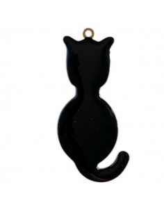 Grande Charm gatto smaltato nero 48x23 mm, x 1