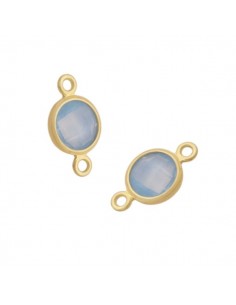 Charm connettore dorato con cristallo azzurro 12x7mm, x 1