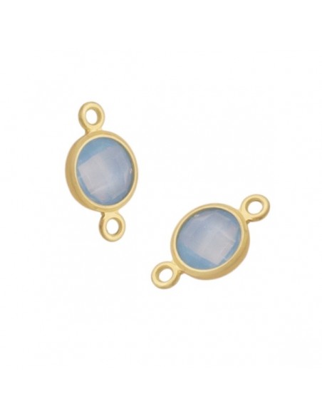 Charm connettore dorato con cristallo azzurro 12x7mm, x 1