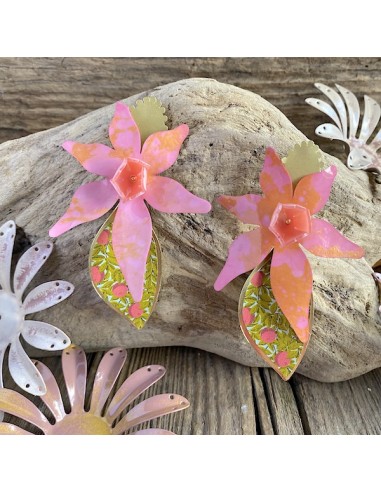 Charm foglia dorato matt con stampa fiori e...