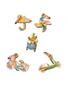 Confezione di 5 graziosissimi charms dorati matt smaltati...