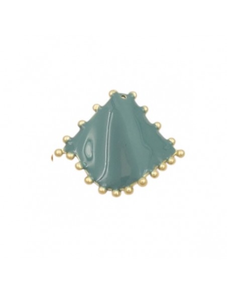Charm smaltato ventaglio carta da zucchero ondulato con bordo a pallini dorato 26mm, x 1