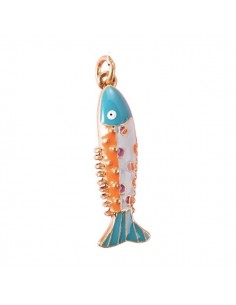 Charm pesce smaltato, dipinto a mano, multicolor 30x8mm, x1