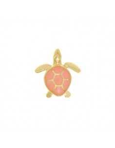Charm dorato tartaruga con guscio rosa corallo 16x15mm, x 1