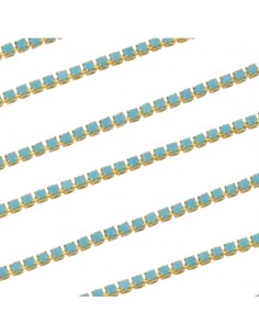 Catena dorata matt con strass turchesi opachi 2 mm, x 10cm