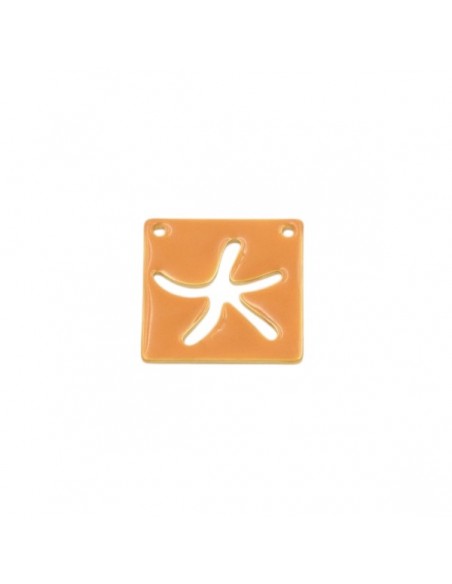 Charm placchetta quadrata smaltato ocra e con inciso stella marina 15x15mm, x 1