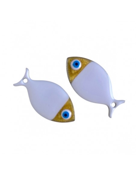 Pesce platessa smaltata bianco su entrambi lati 25x12mm, x 1