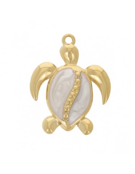 Charm dorato tartaruga con guscio bianco perlato 31x24,5mm, x 1