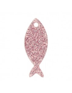 Charm in resina pesce glitterato rosa 25x10 mm, x 1