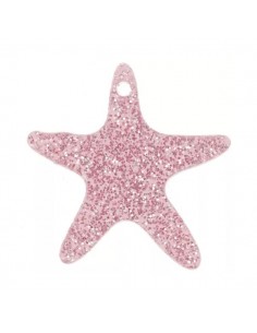 Charm in resina stella marina glitterata rosa 20 mm, x 1