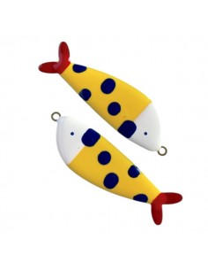 Charm balenotta giallo a pois irregolari blu 53x16mm, x 1