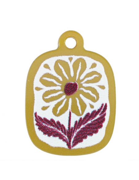 Charm in plexiglass dorato rettangolare  con disegno floreale 16x19 mm, x 1