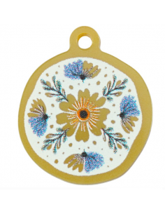 Charm in plexiglass dorato tondo irregolare con disegno...