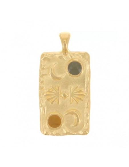 Charm dorato con con motivo luna e stella smaltatura ocra e menta 25x12mm, x 1