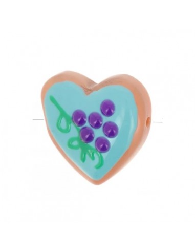 Perla in vetro cuore sfondo azzurro con uva 24...