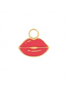 Piccolo Charm in acciaio dorato Bacio Rosso 8x9 mm, x 1