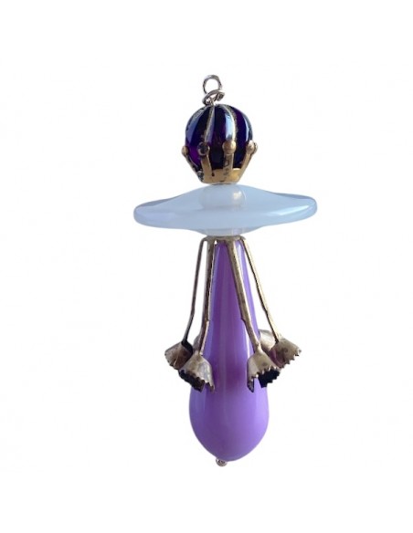 Charm "Le Bacche" di Koccode fatto a mano con perla in resina lilla, fiori vintage in ottone grezzo 54x20 mm, x 1