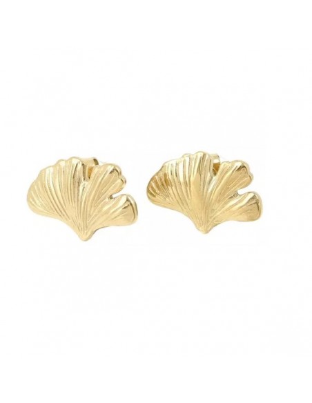Orecchini a perno dorati in acciaio foglia di gingko 11x17 mm, una coppia