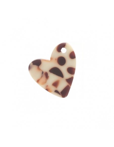 Piccolo Charm cuore in acrilico animalier sfondo panna con foro laterale 12mm, x 1