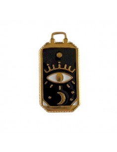 Charm rettangolare in acciaio dorato smaltato nero con...