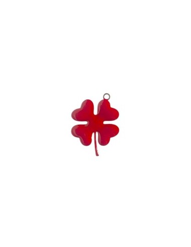 Charm quadrifoglio smaltato rosso su entrambi i...
