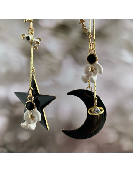 Coppia di Charms "Eclipse duo" composta da luna e stella rosa nera 30x25 mm
