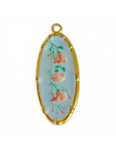 Charm medaglietta dorato ovale sfondo azzurro con stampa...