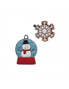 Coppia di Charms dorato e smaltato Palla di Neve e fiocco...