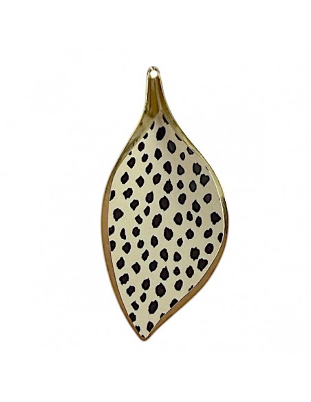 Charm foglia leggermente ondulato dorato con stampa leopardata 56x26mm, x 1