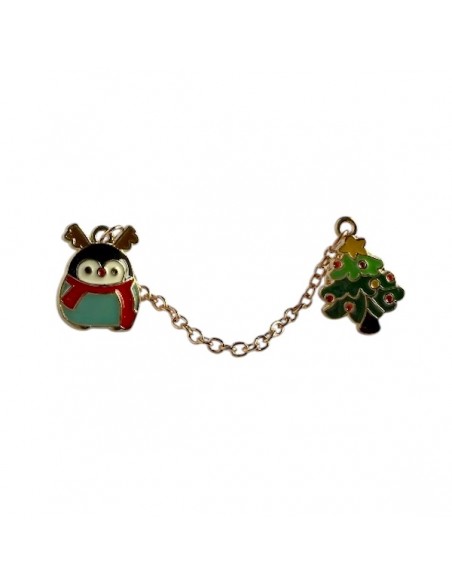 Spilla/Pin dorata Pinguino e Albero di Natale smaltati