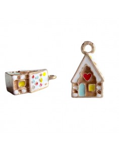 Charm dorato smaltato Casetta pan di zenzero 17x9,5mm, x 1