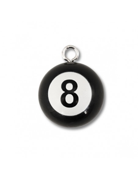 Charm in plastica palla da biliardo nera "8" 30x24mm, x 1