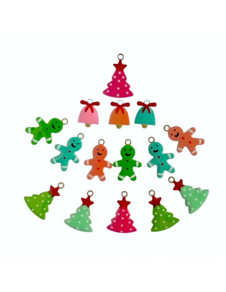 Confezione "Happy Christmas Party" composto da 15 charms smaltati su entrambi i lati
