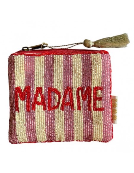 Piccola pochette in cotone tutta ricamata con perline di vetro "Madame" 14x12cm, x1