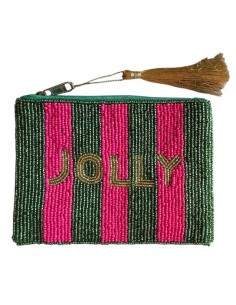Piccola pochette in cotone tutta ricamata con perline di...
