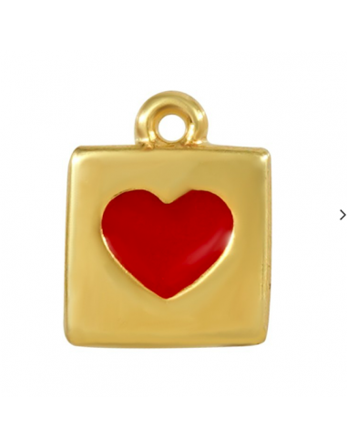 Charm dorato medaglietta con un cuore rosso nel...