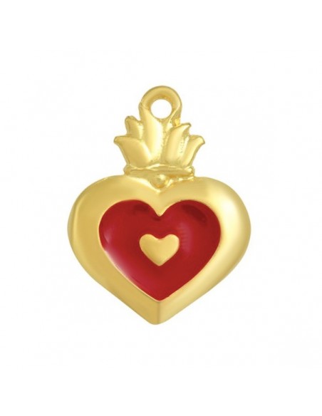 Charm cuore sacro dorato con smaltatura centrale rossa 19x23 mm, x 1