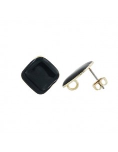 Orecchini dorati romboidali con smaltatura nera 15 mm,...