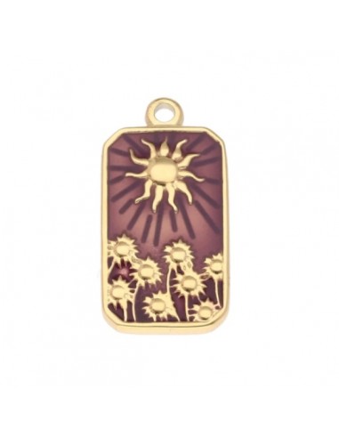 Charm medaglietta dorata smaltata borgogna con...