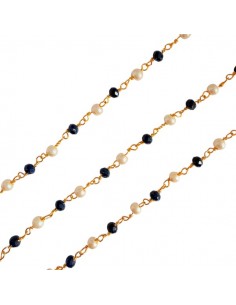 Catena rosario dorata con perline sfaccettate blu navi e...