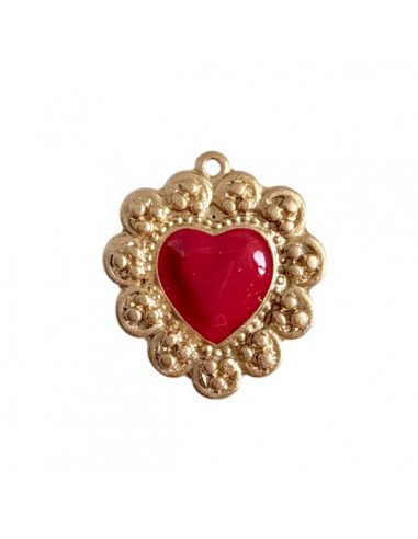 Charm cuore  bombato dorato con bordo lavorato...