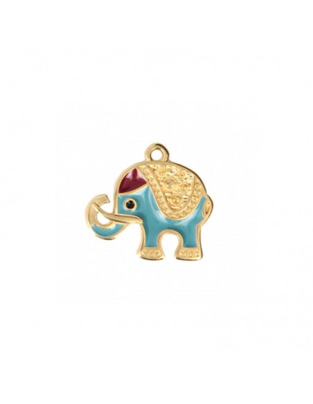 Charm dorato elefante con broboscide su smaltato 20mm,x 1