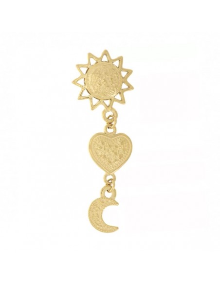 Lungo Charm snodato dorato effetto smartellato sole, cuore e luna 45x15mm, x 1