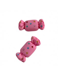 Coppia di caramelle rosa a pois colorati in resina con...