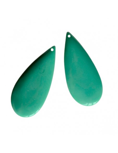 Goccia in resina dal retro piatto bombata verde 50x20mm, x 1